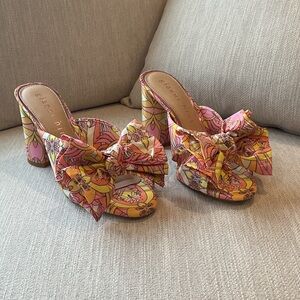 Gianni Bini Floral Pink and Yellow Mules